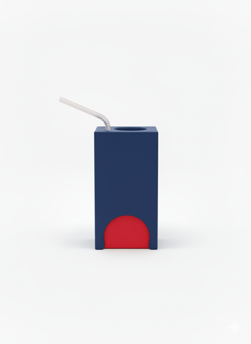 SquishStop no-squeeze juice box holder in dark blue