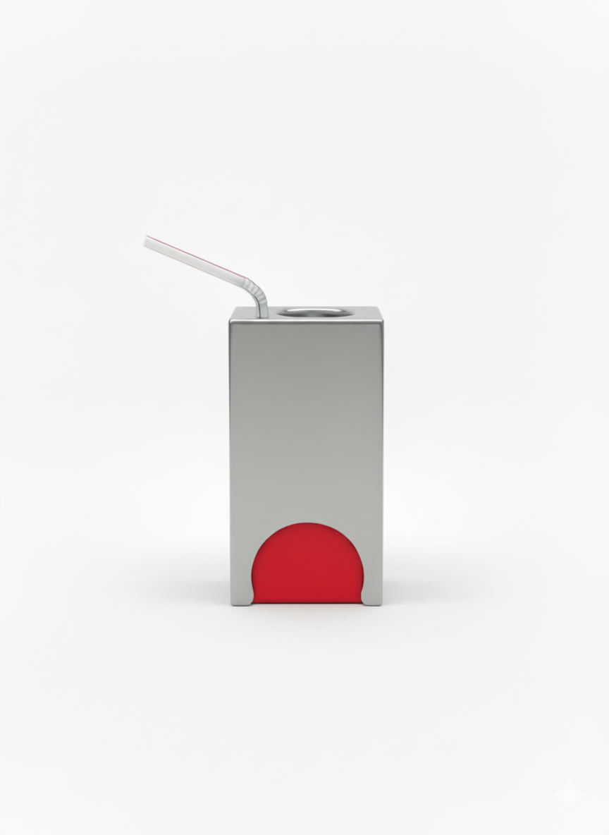 SquishStop juice box holder in silver